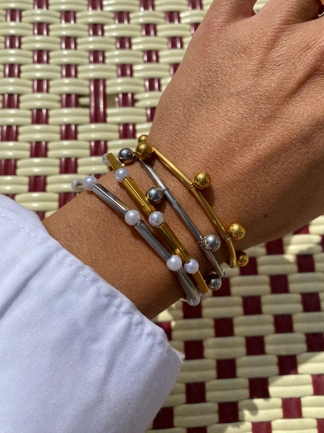 BICHOU SILVER RECTANGLE + PEARL BRACELET