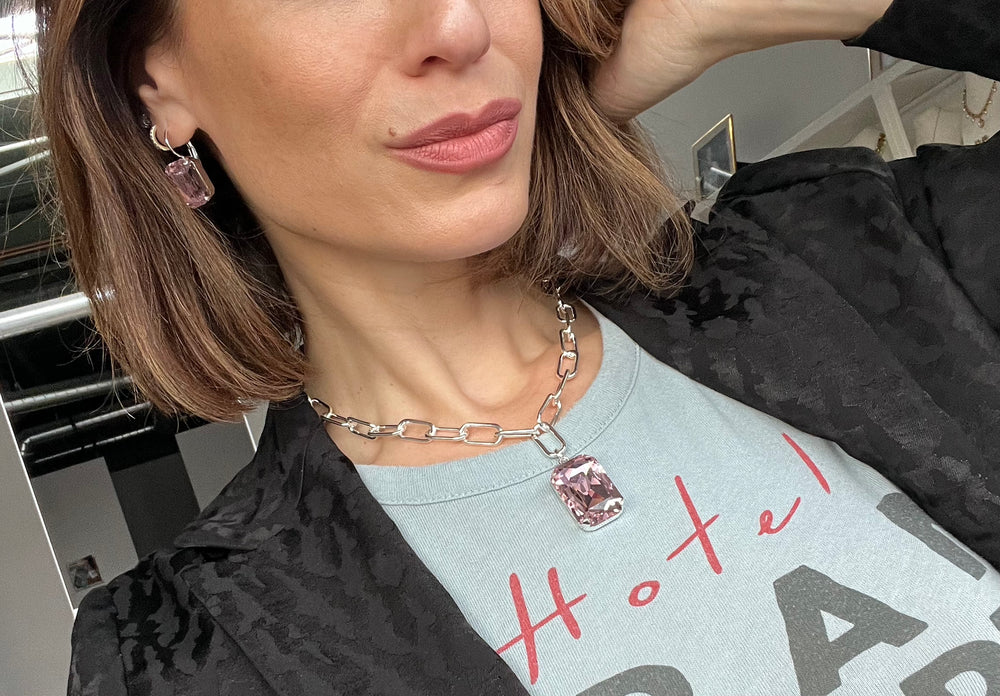 SABRINA LIGHT ROSE CRYSTAL DROP EARRINGS - REBEKAH PRICE