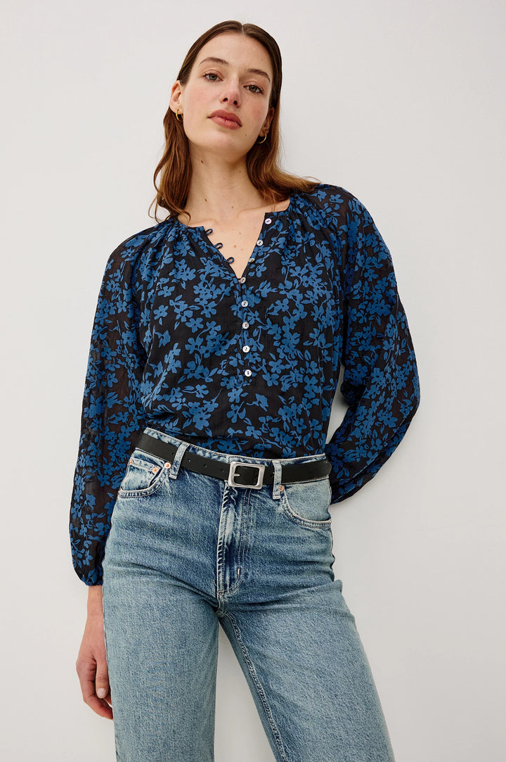 INDI POPLIN TOP (MIDNIGHT SILHOUETTE FLORAL) - RAILS
