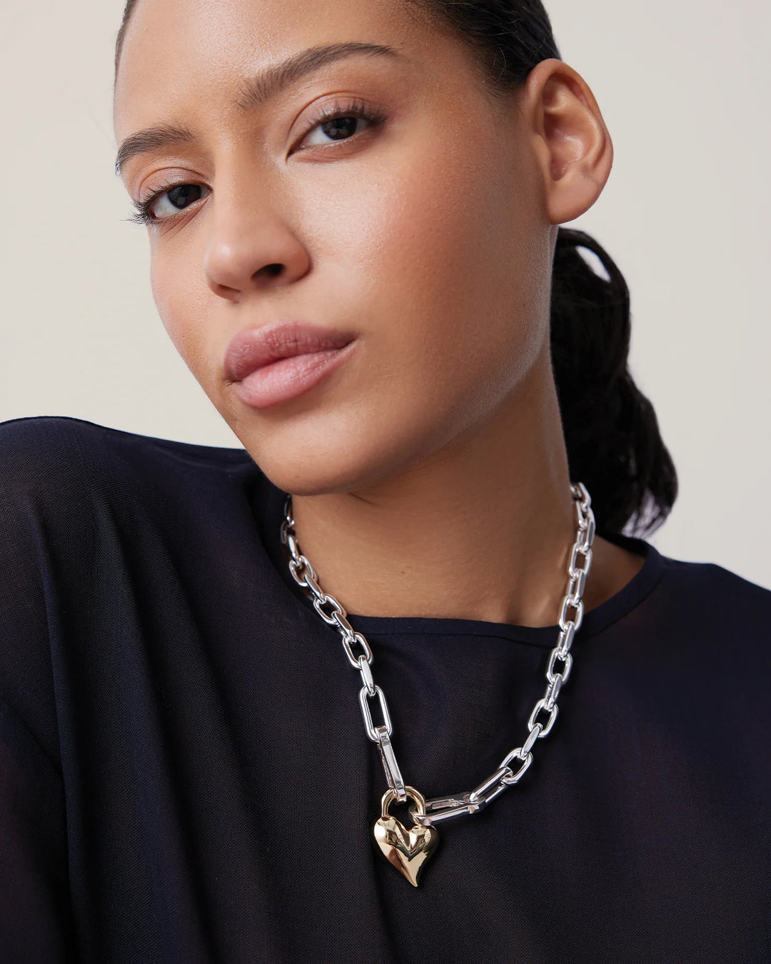 PADLOCK HEART PENDANT NECKLACE (TWO TONE) - JENNY BIRD