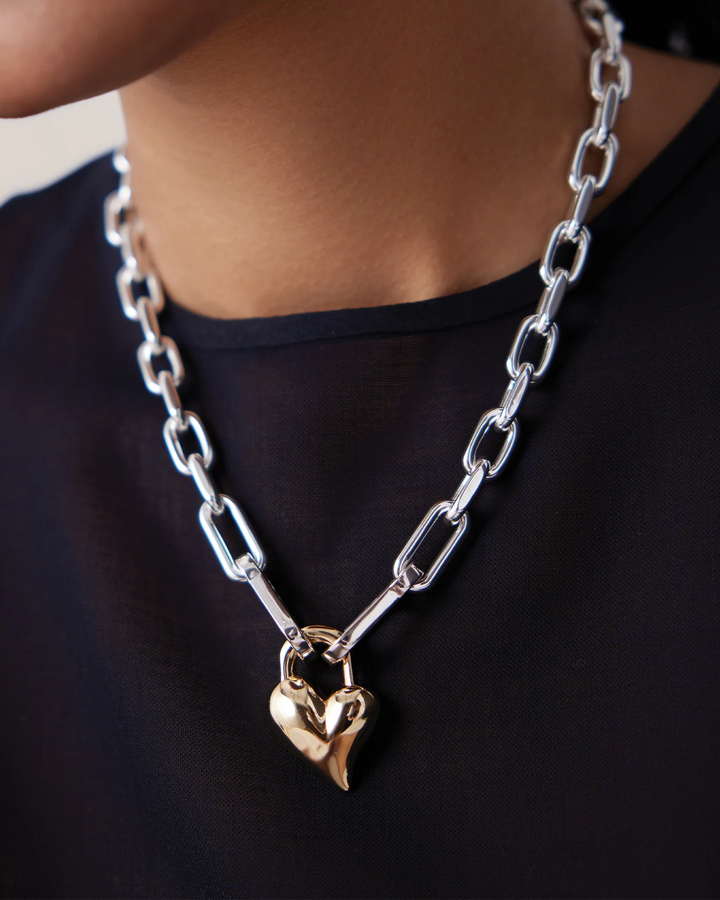 PADLOCK HEART PENDANT NECKLACE (TWO TONE) - JENNY BIRD