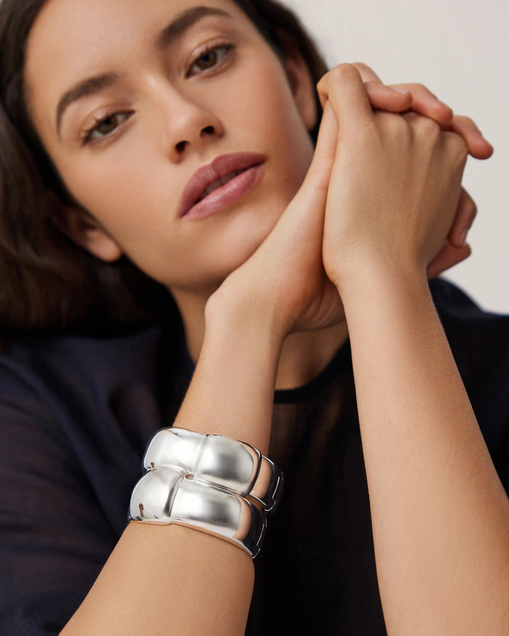 MEGA WOVEN SQUARE BANGLE LARGE (SILVER) - JENNY BIRD