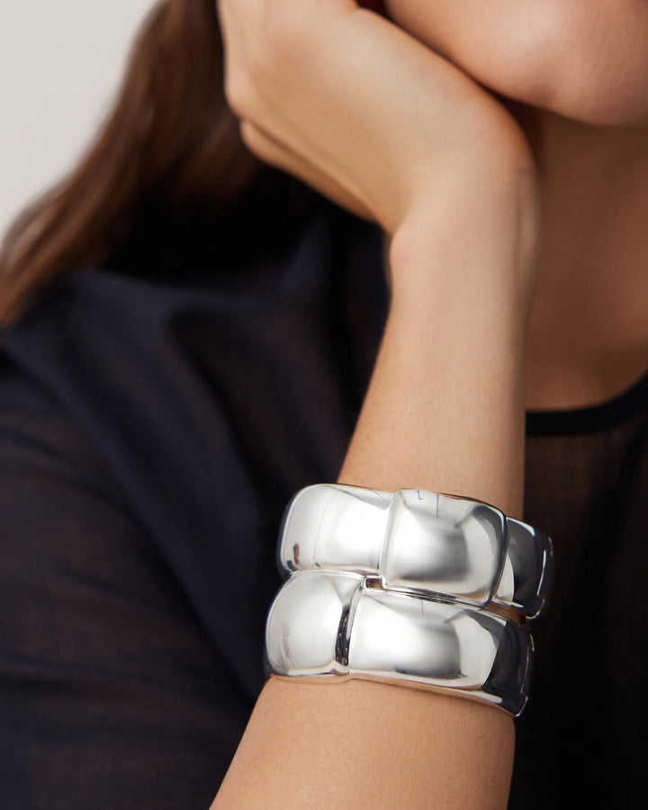 MEGA WOVEN SQUARE BANGLE LARGE (SILVER) - JENNY BIRD