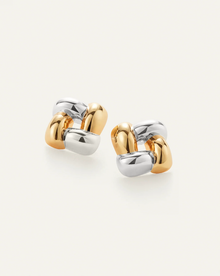WOVEN SQUARE EARRINGS MEDIUM (TWO TONE) - JENNY BIRD