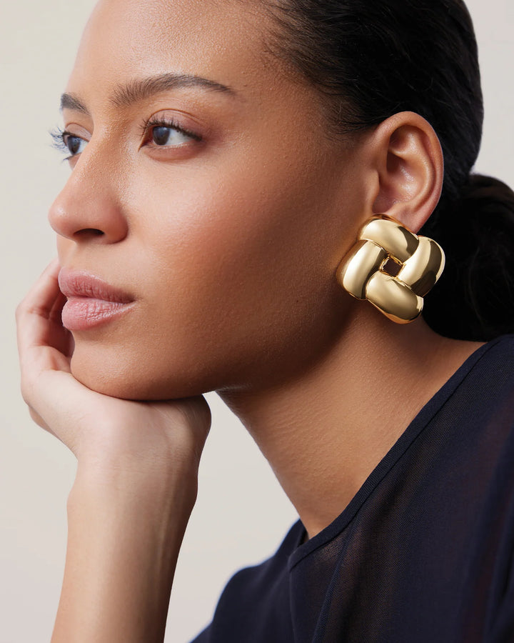 MEGA WOVEN SQUARE EARRINGS (GOLD) - JENNY BIRD