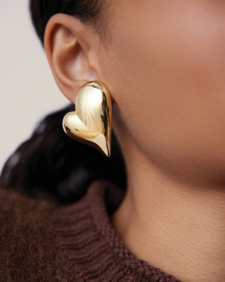 MEGA ART HEART BUTTON SYMMETRICAL EARRING (GOLD) - JENNY BIRD