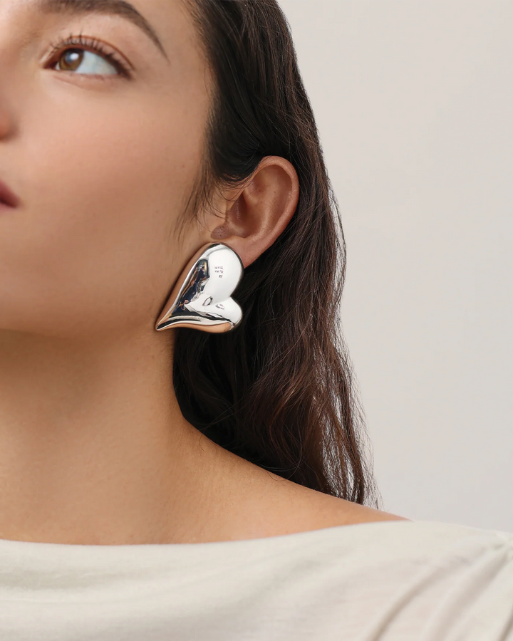 MEGA ART HEART BUTTON SYMMETRICAL EARRING (SILVER) - JENNY BIRD