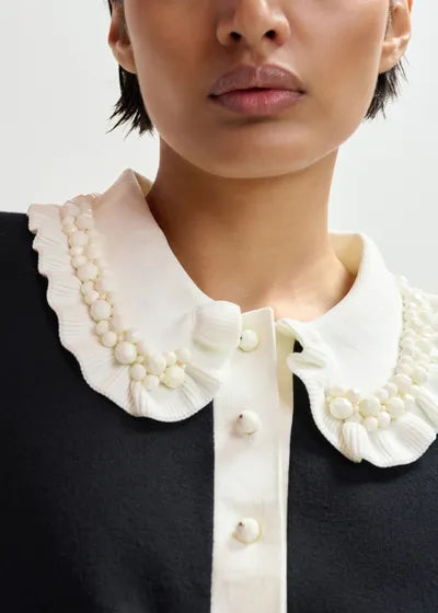 JEWELRY RUFFLE POLO TOP (BLACK) - ESSENTIAL ANTWERP