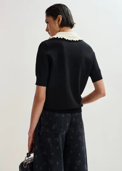 JEWELRY RUFFLE POLO TOP (BLACK) - ESSENTIAL ANTWERP
