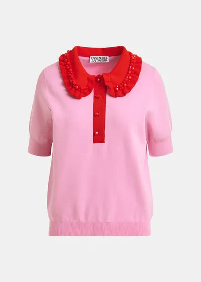 JEWELRY RUFFLE POLO TOP (COTTON CANDY) - ESSENTIAL ANTWERP