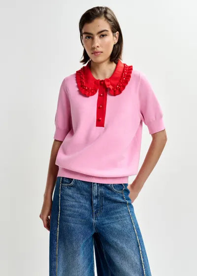 JEWELRY RUFFLE POLO TOP (COTTON CANDY) - ESSENTIAL ANTWERP