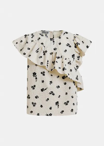 JOOJOO ASYMMETRICAL RUFFLE TOP (WHITE COMBO) - ESSENTIAL ANTWERP