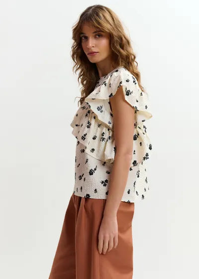 JOOJOO ASYMMETRICAL RUFFLE TOP (WHITE COMBO) - ESSENTIAL ANTWERP