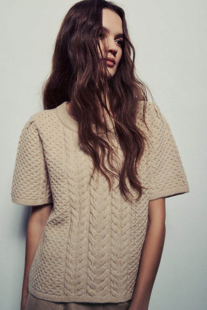 JOVE CABLE KNIT SHORT SLEEVE SWEATER - MELISSA NEPTON