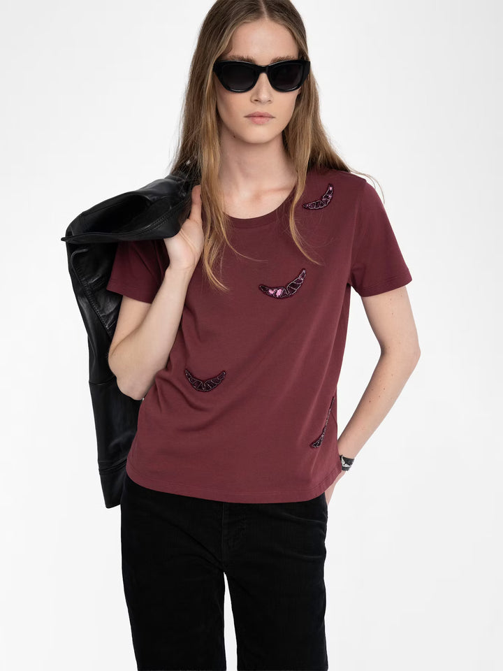 ALYS EMBROIDERY WINGS T-SHIRT (BURGUNDY) - ZADIG & VOLTAIRE