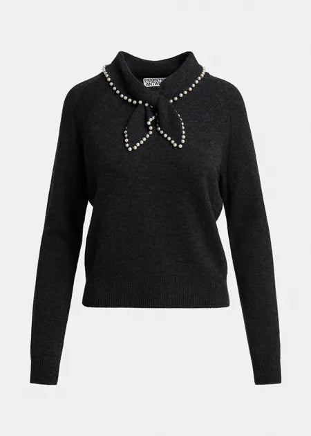 KASA WOOL CASHMERE SWEATER W/ PEARL COLLAR (BLACK) - ESSENTIAL ANTWERP