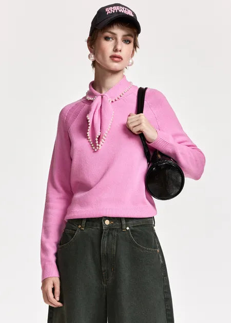 KASA WOOL CASHMERE SWEATER W/ PEARL COLLAR (PINK) - ESSENTIAL ANTWERP