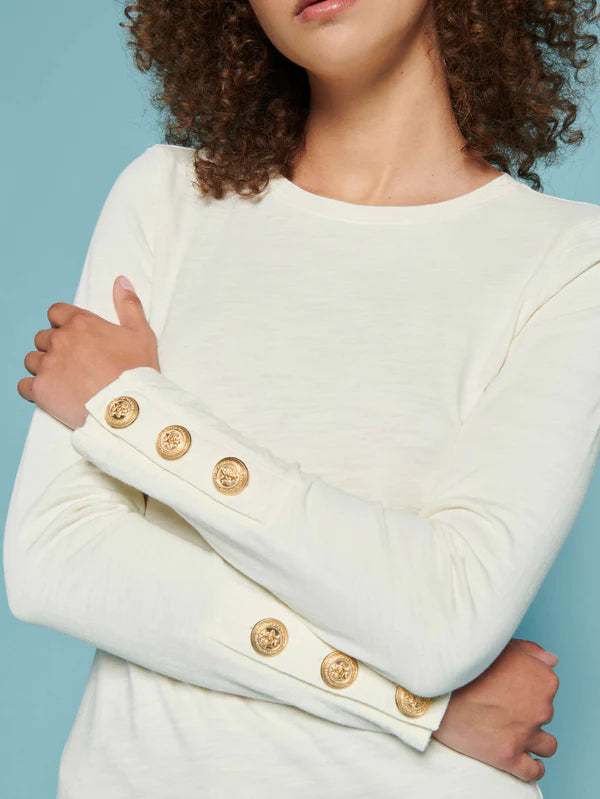 KIANA CREWNECK WITH OVERSIZED GOLD BUTTONS (OFF WHITE) - NATION