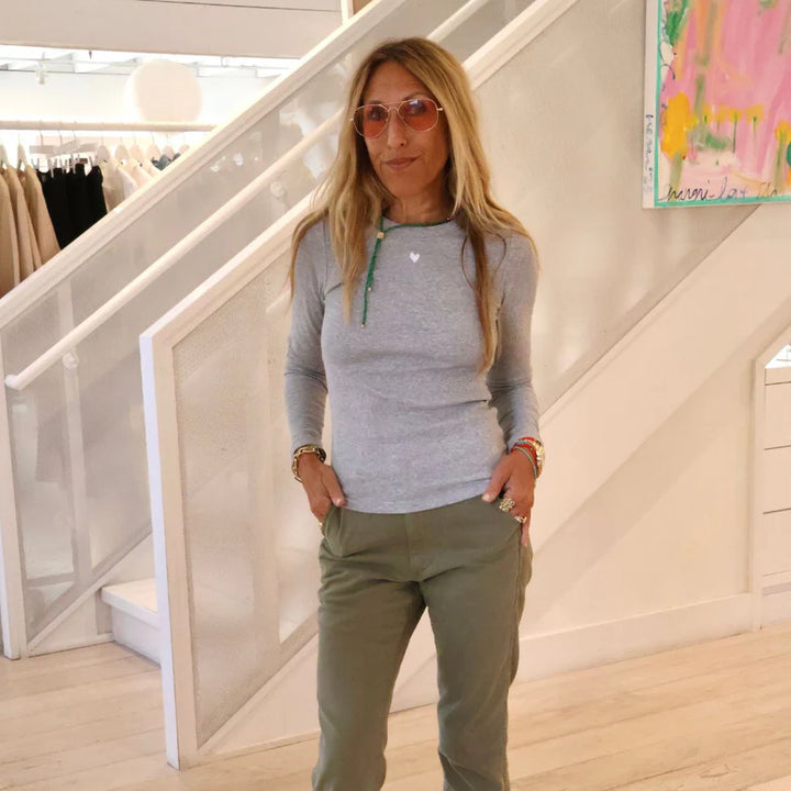 LONG SLEEVE RIBBED TEE (HEATHER GREY) - KERRI ROSENTHAL