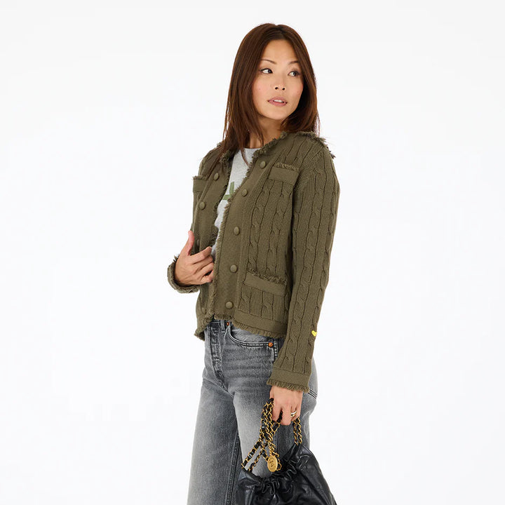 BEAU-LERO FRINGE CABLE CARDIGAN (ARMY GREEN) - KERRI ROSENTHAL