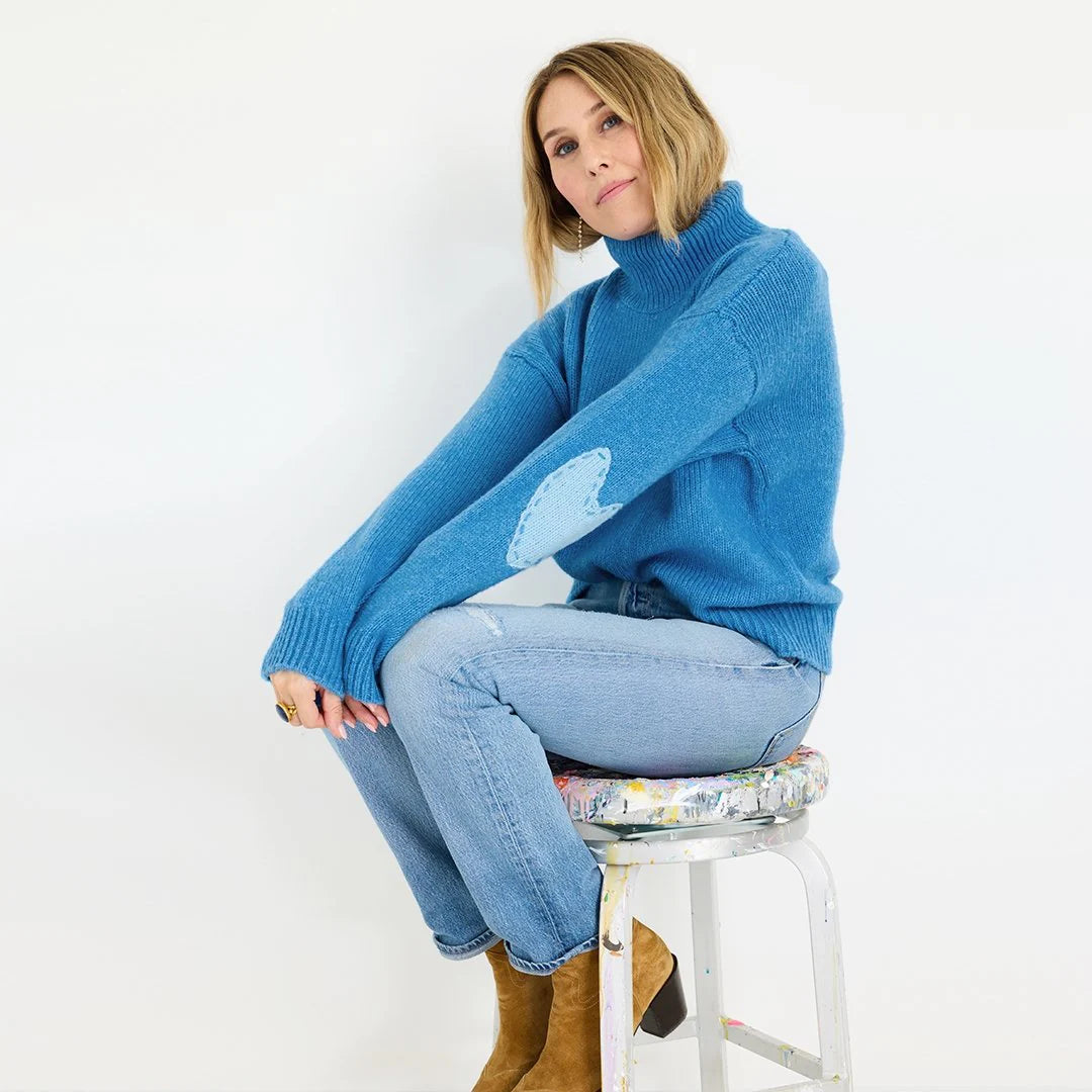 LUCY MOCK NECK SWEATER (HEATHER BLUE) - KERRI ROSENTHAL