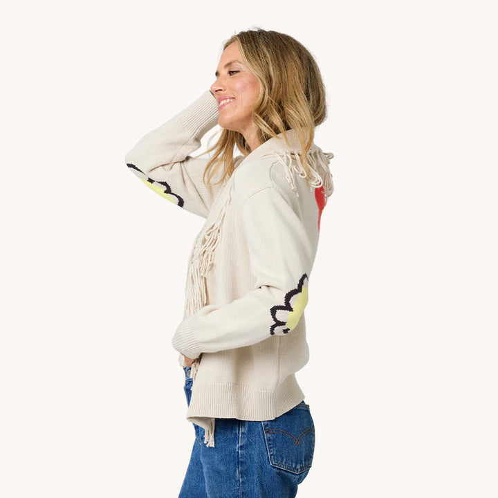 FRINGE SHAWL COLLAR CARDIGAN (CHALK) - KERRI ROSENTHAL