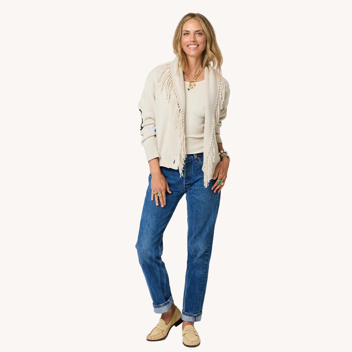FRINGE SHAWL COLLAR CARDIGAN (CHALK) - KERRI ROSENTHAL