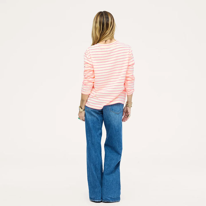 KR LONG SLEEVE STRIPE TEE (NATURAL-NEON PINK) - KERRI ROSENTHAL