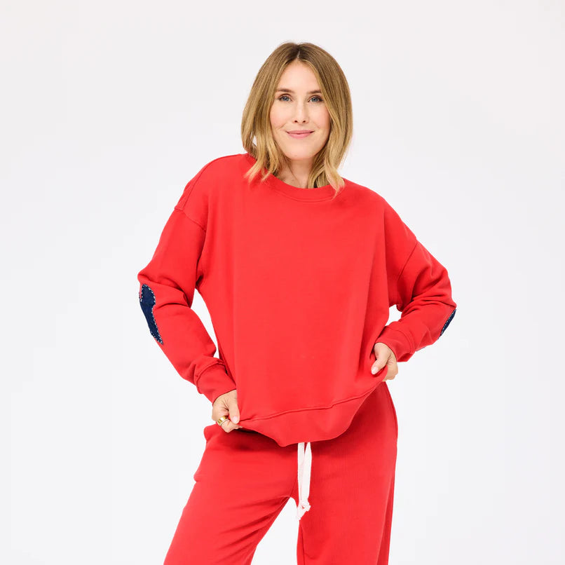 EX-BOYFRIEND PATCHWORK SWEATSHIRT (POPPY RED) - KERRI ROSENTHAL
