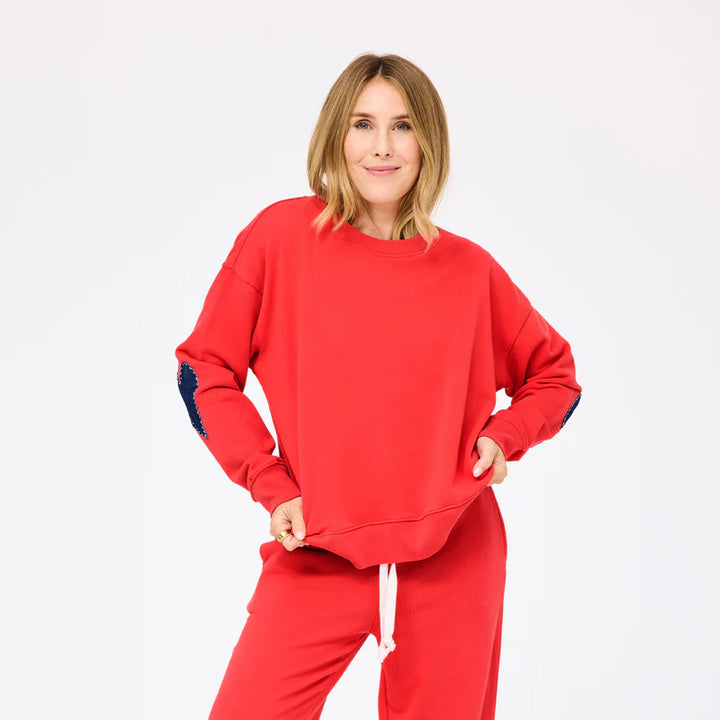 EX-BOYFRIEND PATCHWORK SWEATSHIRT (POPPY RED) - KERRI ROSENTHAL