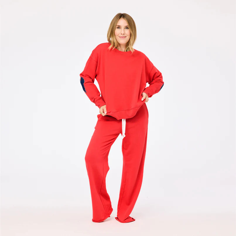 EX-BOYFRIEND PATCHWORK SWEATSHIRT (POPPY RED) - KERRI ROSENTHAL