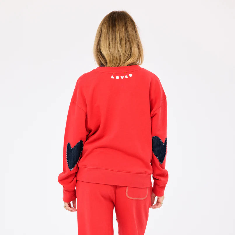 EX-BOYFRIEND PATCHWORK SWEATSHIRT (POPPY RED) - KERRI ROSENTHAL