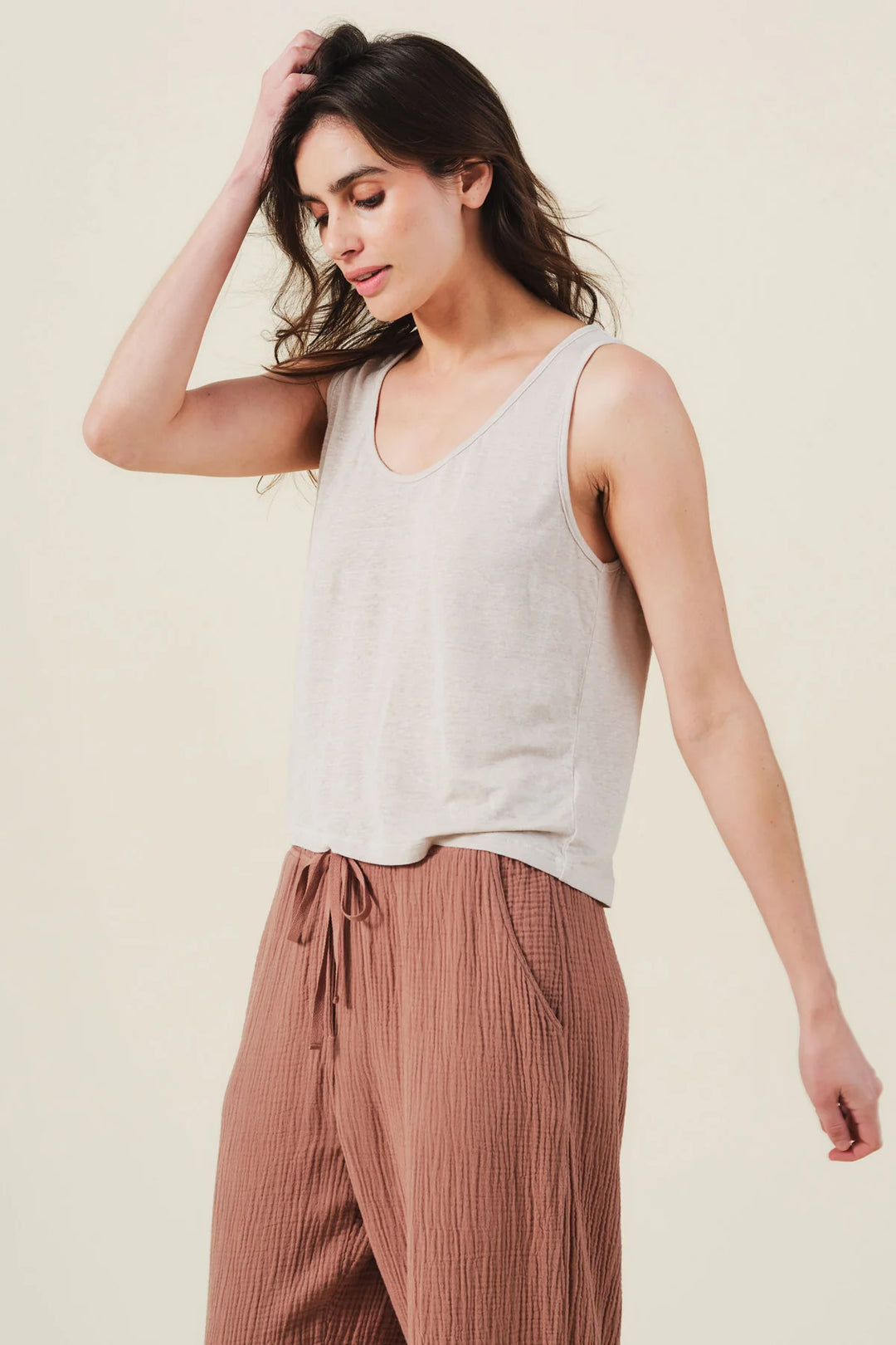 KYLIE LINEN KNIT TANK (COBBLE) - VELVET