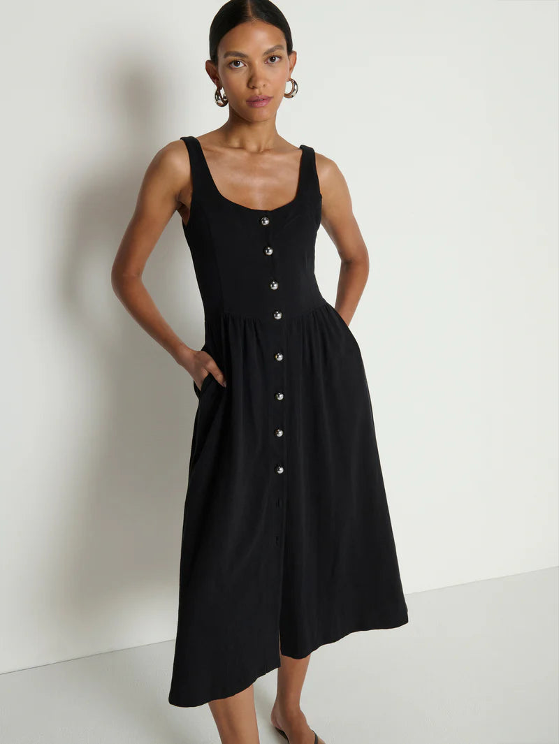 LAUREL MIDI DRESS (JET BLACK) - NATION