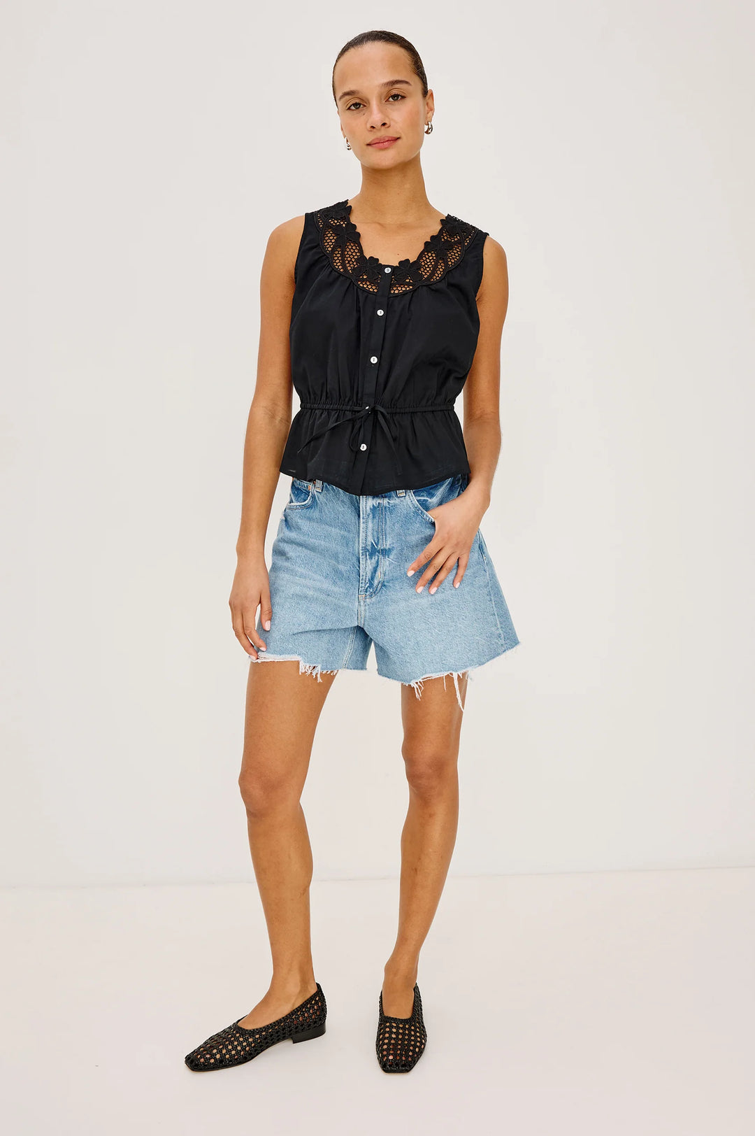 LEILANI EMBROIDERY TOP (BLACK) - RAILS