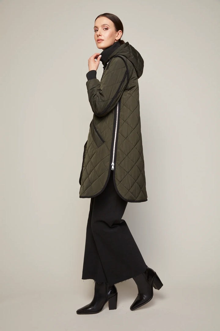 LIBBY QUILTED FULL ZIP COAT (FOREST GREEN) - ADROIT ATELIER