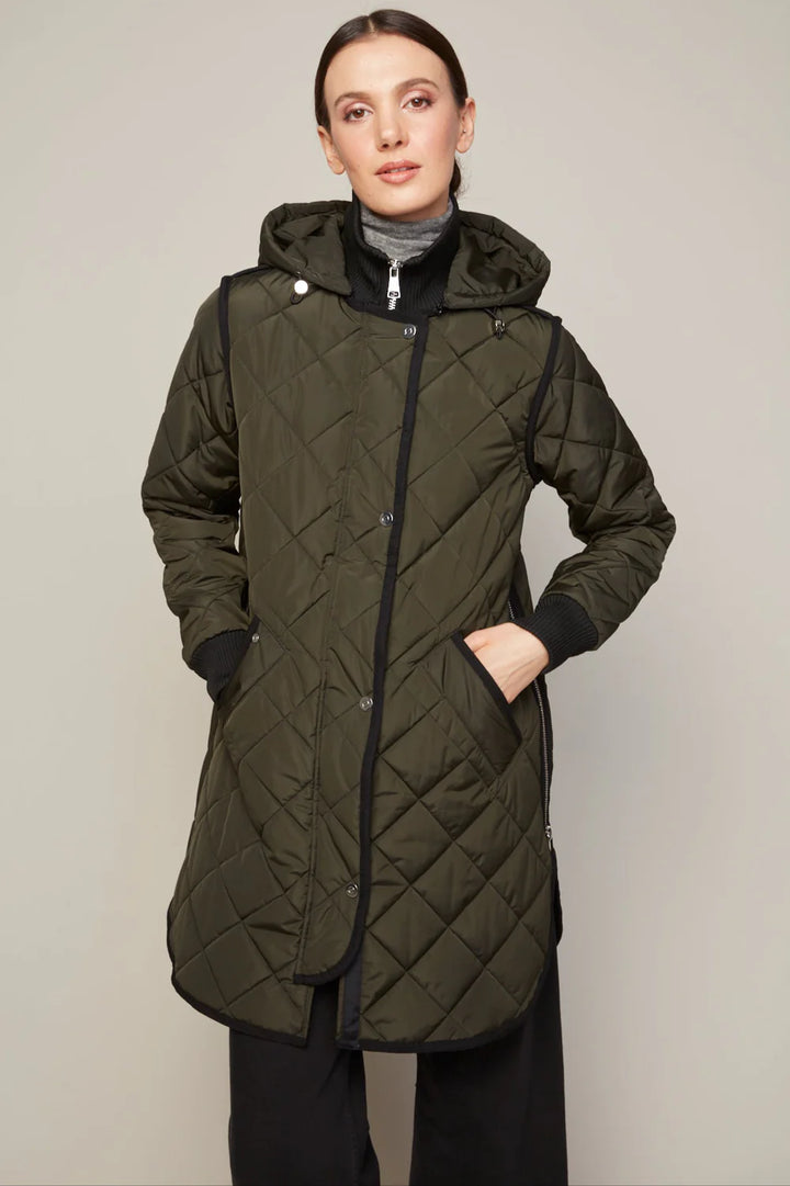 LIBBY QUILTED FULL ZIP COAT (FOREST GREEN) - ADROIT ATELIER