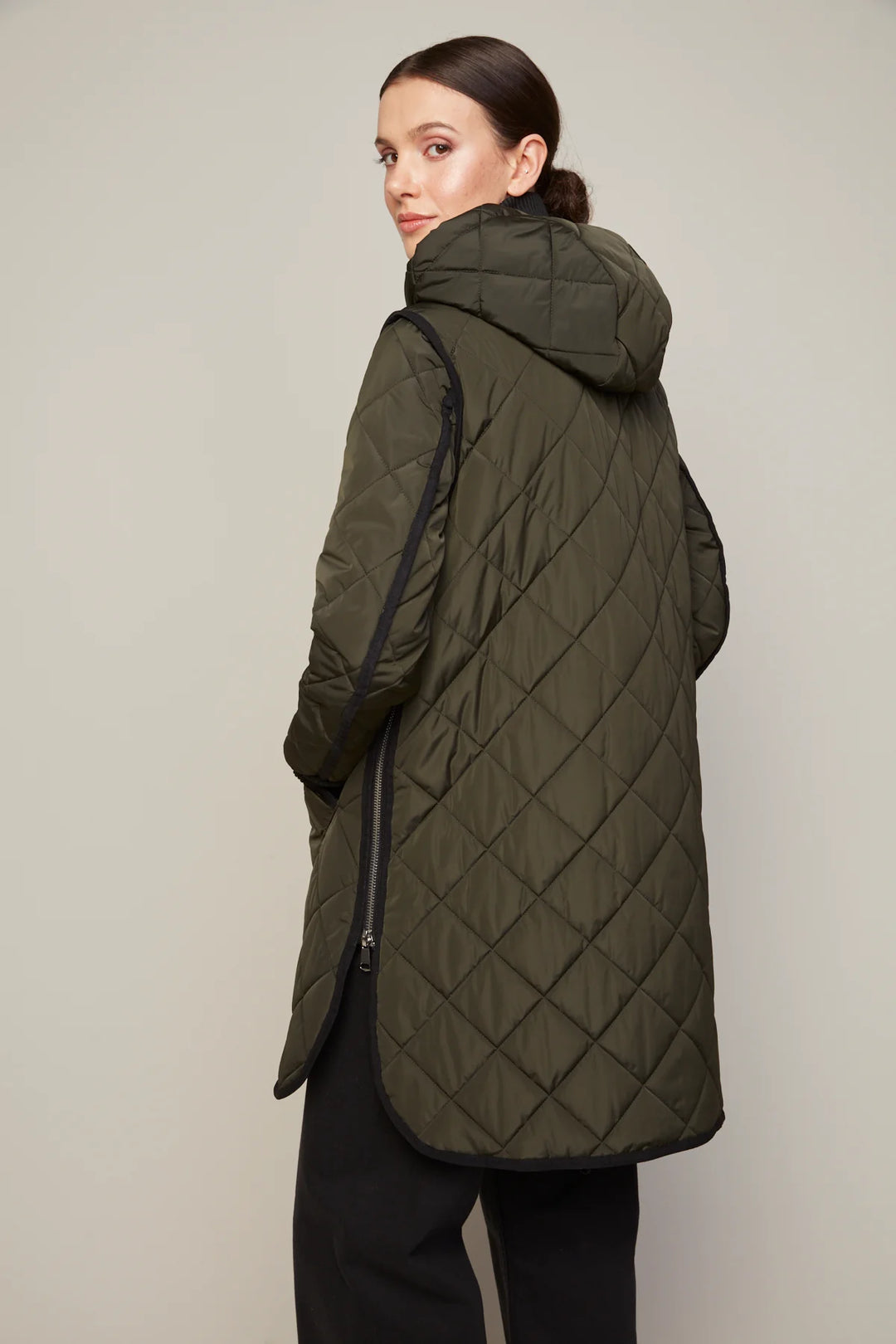 LIBBY QUILTED FULL ZIP COAT (FOREST GREEN) - ADROIT ATELIER