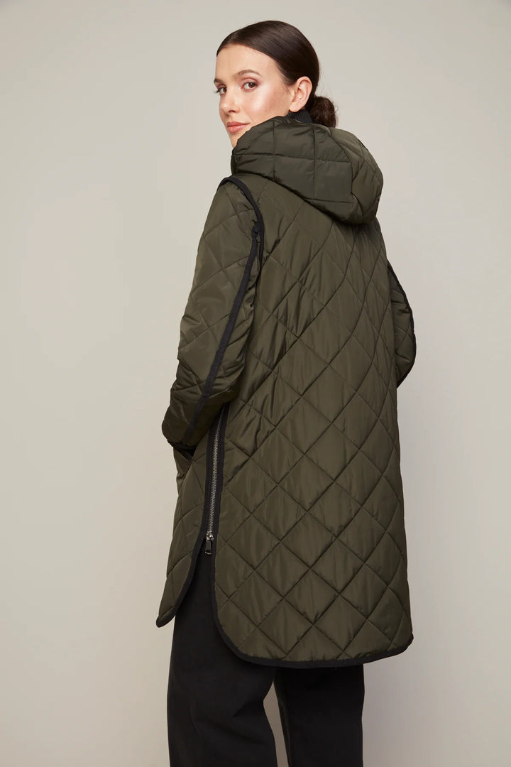 LIBBY QUILTED FULL ZIP COAT (FOREST GREEN) - ADROIT ATELIER