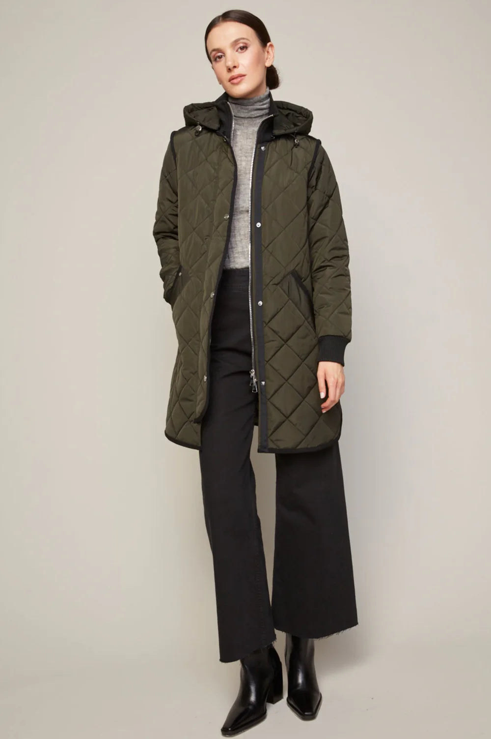 LIBBY QUILTED FULL ZIP COAT (FOREST GREEN) - ADROIT ATELIER