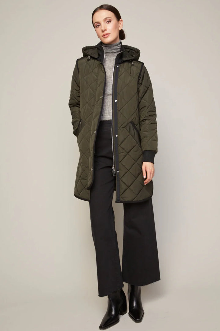 LIBBY QUILTED FULL ZIP COAT (FOREST GREEN) - ADROIT ATELIER