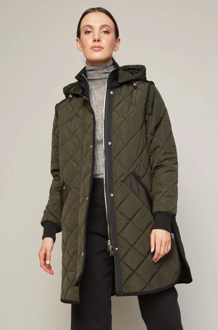 LIBBY QUILTED FULL ZIP COAT (FOREST GREEN) - ADROIT ATELIER