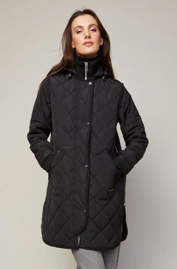 LIBBY QUILTED FULL ZIP COAT (BLACK) - ADROIT ATELIER