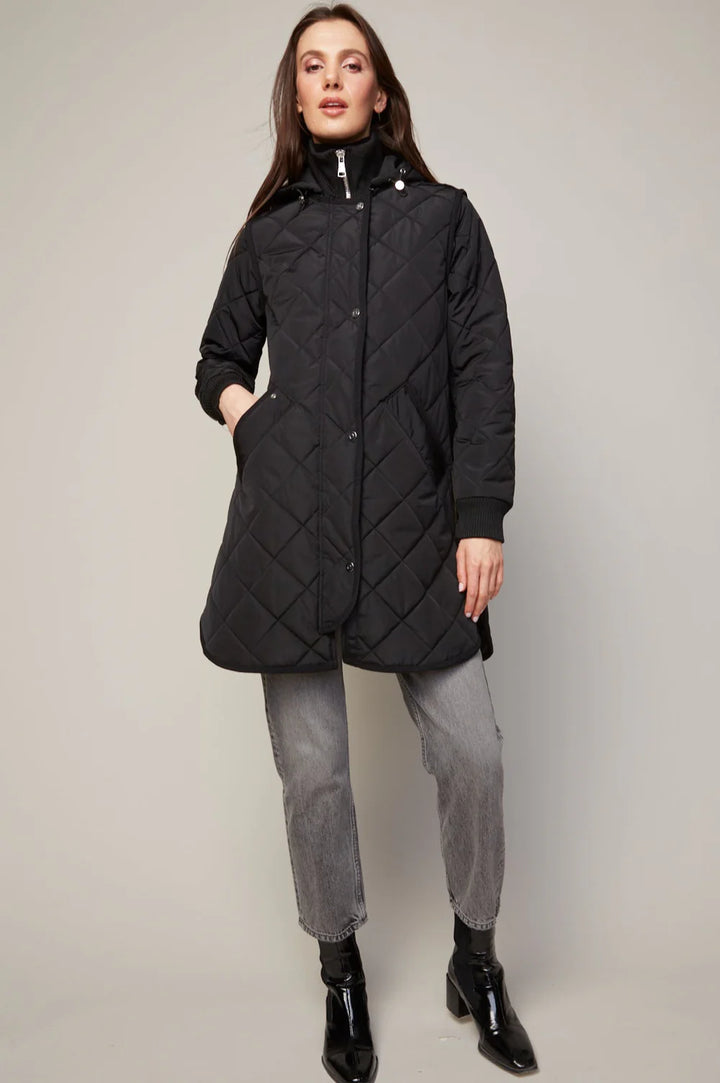 LIBBY QUILTED FULL ZIP COAT (BLACK) - ADROIT ATELIER