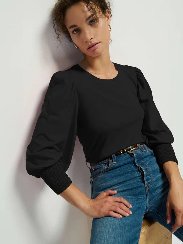 LOREN SMOCKED TEE (JET BLACK) - NATION