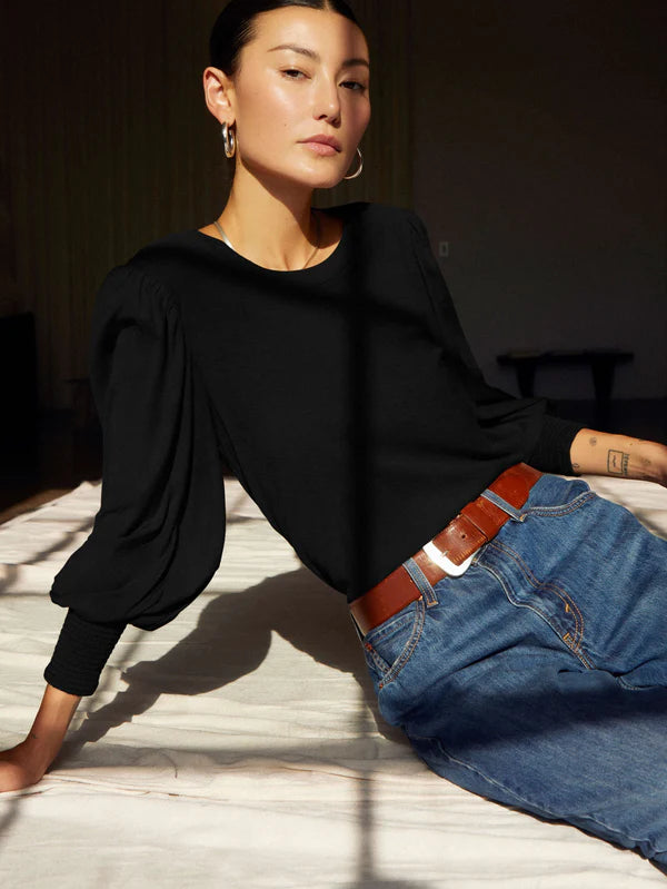 LOREN SMOCKED TEE (JET BLACK) - NATION