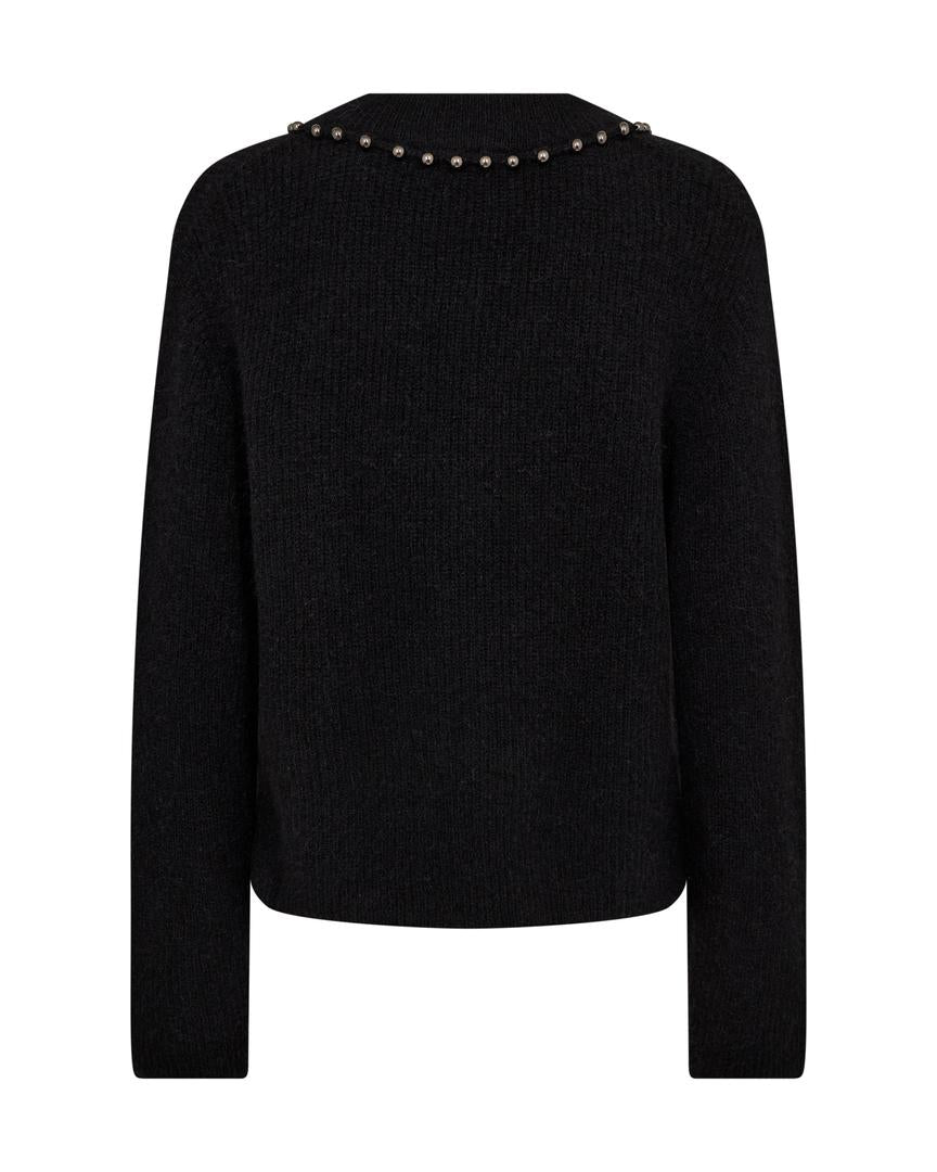 ZORA V-NECK BEAD KNIT SWEATER (BLACK) - MOS MOSH