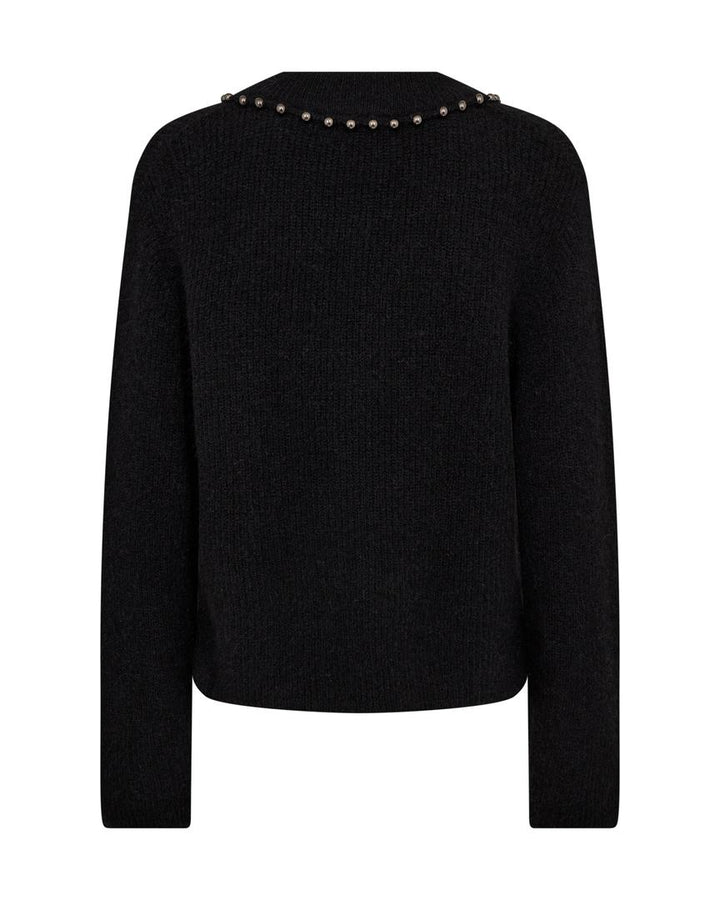 ZORA V-NECK BEAD KNIT SWEATER (BLACK) - MOS MOSH