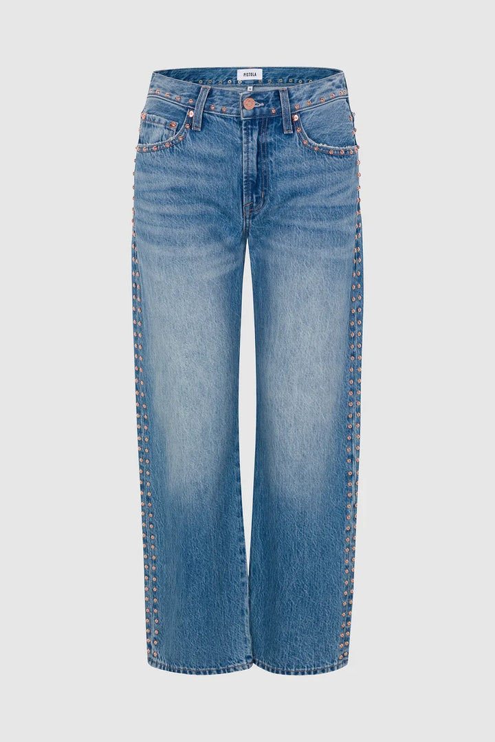 LEXI MID RISE BOWED STRAIGHT PANT (STAR STUDDED) - PISTOLA