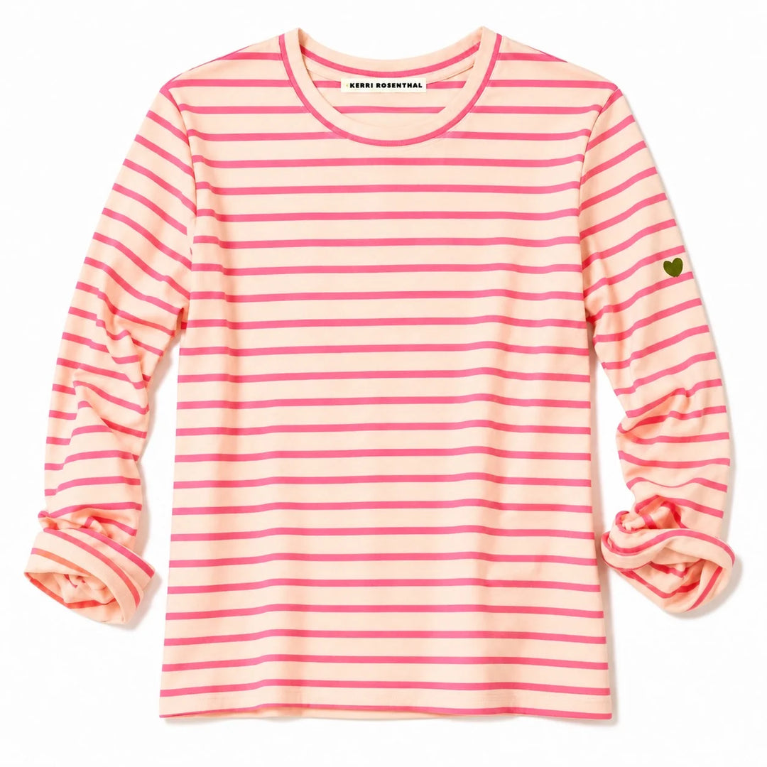 KR LONG SLEEVE STRIPE TEE (NATURAL-NEON PINK) - KERRI ROSENTHAL